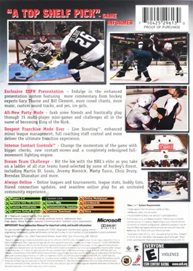 ESPN NHL 2K5 (USA) box cover back